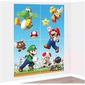 NEW Super Mario Brothers Scene Setter Birthday Party Backdrop 4pc Decorating Kit